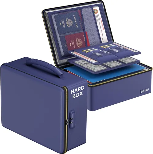 Miniatura 12 de ENGPOW Caja de dinero ignífuga, pequeña caja rígida ignífuga con cremallera y cerradura ignífugas, 6400 °F con aislamiento térmico resistente al