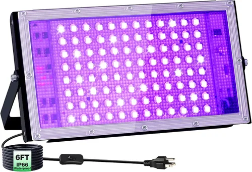 Luz LED negra de 100 W 385-400 nm Luz de inundación de luz negra para fiesta de neón brillante, IP66 impermeable cable de alimentación de 6