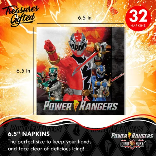 Miniatura 3 de Treasures Gifted Suministros de fiesta con licencia oficial de Power Rangers, paquete de 32 servilletas, decoraciones de cumpleaños de Power