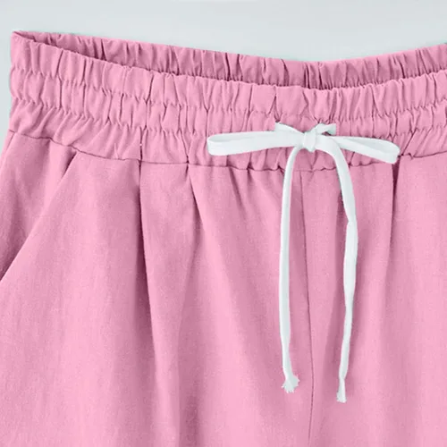 Miniatura 39 de Pantalones cortos sólidos con control de barriga, casuales, con cordón, cómodos, para mujer, pantalones cortos ligeros de verano para correr 2023