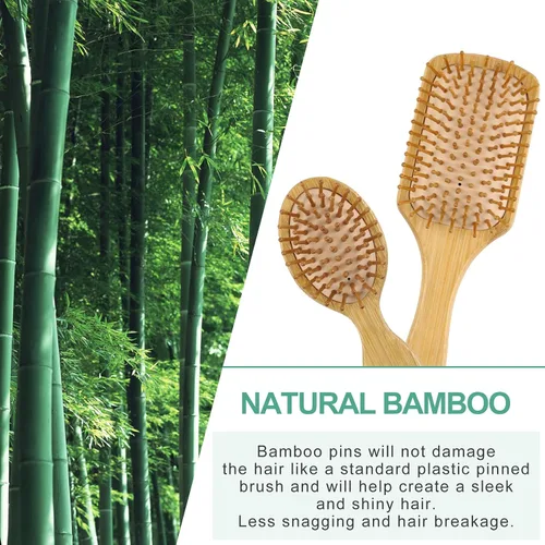 Miniatura 3 de Juego de cepillos y peines de bambú 100% de Combetter, peine para mujeres y desenredante, excelente para todo tipo de cabello, ecológico y hecho a