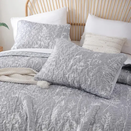 Miniatura 3 de JANZAA Juego de colcha tamaño Queen de 3 piezas con patrón floral, de microfibra ligera, ropa de cama reversible, 1 colcha y 2 fundas de almohada