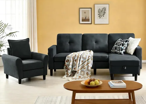 Miniatura 16 de Juego de 2 sofás, sofá de 3 plazas con otomana y sofá cama con reposapiés, conjuntos de sofás para sala de estar/apartamento/oficina, Verde