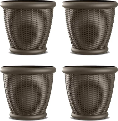 Miniatura 12 de Suncast. Maceta de mimbre con agujeros de drenaje perforables, maceta decorativa para interior/exterior, 18 pulgadas, Java