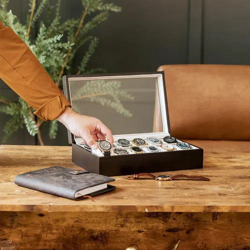 Miniatura 4 de Caja organizadora de relojes de madera sólida con pantalla de cristal de Case Elegance
