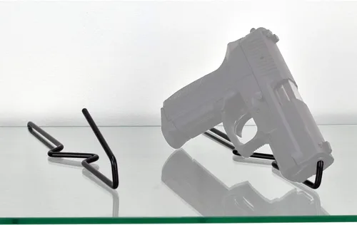Gun Storage Solutions . Soportes de exhibición de pistola Kikstand de 22 cales y más grandes, estilos de recorte de estante de vidrio o de pie libre