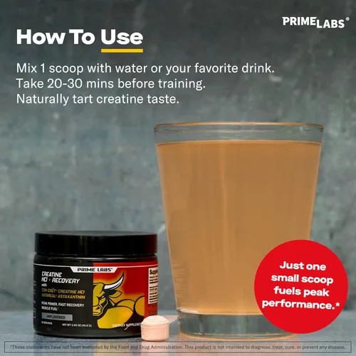 Miniatura 5 de Prime Labs - Creatina HCl en polvo con Astaxantina - Apoya la recuperación muscular y la salud cerebral - Con-Cret Creatina HCl