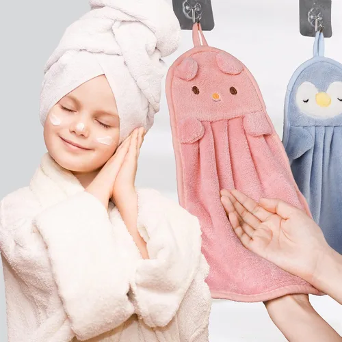 Miniatura 2 de BATTILO HOME Paquete de 4 toallas de mano para niños para baño, toallas de baño con lazo para colgar, toallas de mano de microfibra para cocina