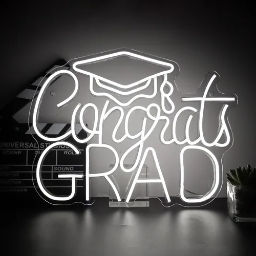 Letrero de Felicitaciones de Graduación en Neón - (16.5x12.6in/42x32cm) Luz de Neón para Fiesta de Graduación, Decoración de Telón de Fondo de