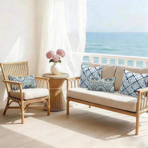 Miniatura 107 de Juego de 2 almohadas para exteriores de 16 x 16 pulgadas, repelentes al agua con interiores, para muebles de patio, hogar, jardín, geometría bohemia