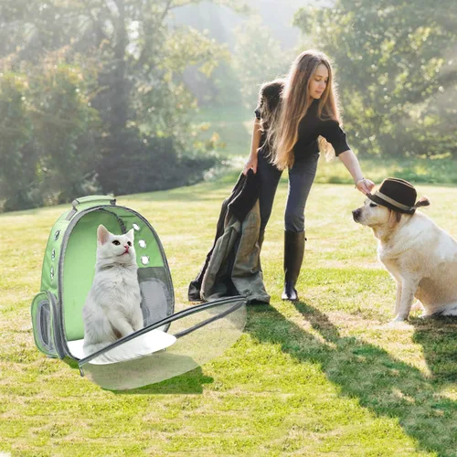 Miniatura 7 de Henkelion Mochila de viaje Bolsa de transporte de burbujas para perros pequeños y medianos, gatos, cápsula espacial para mascotas, perro para Verde