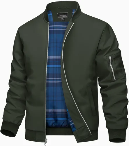 Miniatura 10 de TACVASEN Chaqueta bomber para hombre, con forro a cuadros, casual, cortavientos, elegante, ligera, para otoño, primavera, chaquetas resistentes al