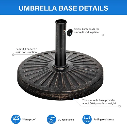 Miniatura 3 de Simple Deluxe Base redonda resistente de 31 libras y 18 pulgadas para sombrilla de mercado para patio al aire libre, cubierta, color negro clásico