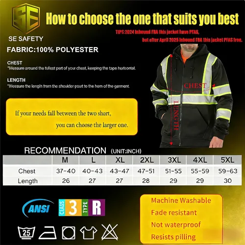 Miniatura 5 de sesafety Class 3 High Visibility Sweatshirt for Men,Hooded Pullover,Hi-Vis Safety Hoodie Pullover Sweatshirt
