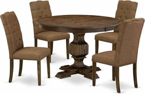 Miniatura 17 de East West Furniture F2EL5-718 - Juego de mesa y sillas de cocina de 5 piezas, incluye una mesa de comedor redonda con pedestal y 4 sillas Parson