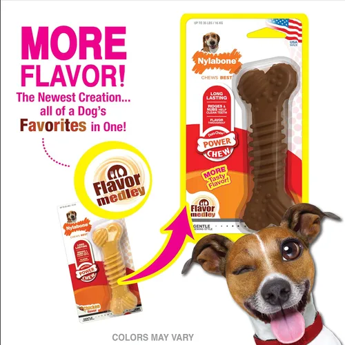Miniatura 10 de Juguete para masticar Power Chew texturizado, duradero, con forma de hueso de Nylabone, combinación de sabores, tamaño mediano/Wolf (1 pieza)