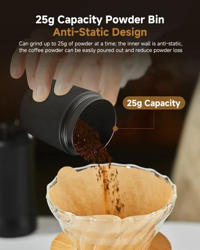 Miniatura 6 de Molinillo de café manual, molinillo de café de mano con 30 ajustes ajustables, fresas cónicas de espresso de acero inoxidable CNC 420, diseño