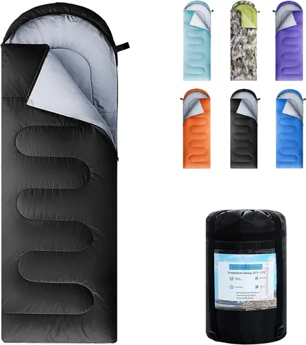 Sacos de Dormir para Adultos, Niños y Niñas - Saco de Dormir Ligero Impermeable para Clima Cálido y Frío con Mochila Compacta, Ideal para 3-4 Gris