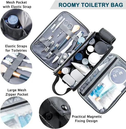 Miniatura 2 de BAGSPRITE Neceser para Hombres y Mujeres, Bolsa de Viaje con Gancho para Colgar, Bolsa de Cosméticos Resistente al Agua, Organizador de Kit de Negro