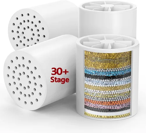 Longriver Paquete de 4 cartuchos de repuesto de filtro de ducha universal de 33 etapas, purificador de agua dura que elimina cloro, metales pesados,