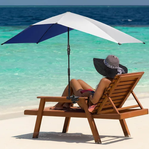 Miniatura 8 de G4Free Paraguas doble para 2 personas con abrazadera ajustable, sombrilla para silla de playa, sillón reclinable