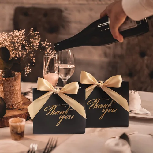 Miniatura 2 de DECHISY Paquete de 24 bolsas pequeñas de regalo de agradecimiento, bolsas de regalo de fiesta, cajas con lazo dorado, bolsas de regalo de papel Negro