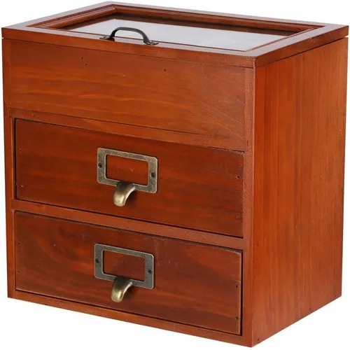 Miniatura 13 de Caja de almacenamiento de madera, organizador de escritorio rústico con 3 cajones, accesorios de escritorio de oficina, estante grande