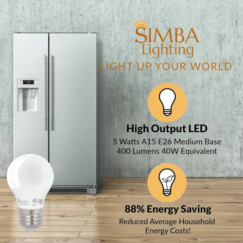 Miniatura 2 de Simba Lighting Bombillas LED A15 para refrigerador (paquete de 2) 5 W 40 W de repuesto, impermeables, pequeñas para electrodomésticos, congeladores