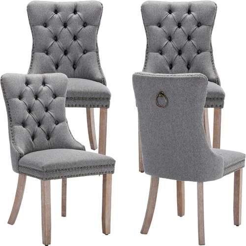 Miniatura 20 de Sillas de Comedor Juego de 4 sillas de comedor tapizadas de lino, sillas de comedor modernas de mediados de siglo, sillas de cocina y comedor