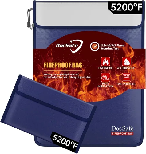 Miniatura 12 de DocSafe Bolsa de Documentos Resistente al Fuego (5200℉) con Estuche de Viaje Organizador Resistente al Fuego, Bolsa de Dinero Segura de 8 Capas