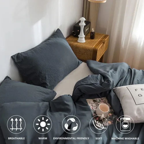 Miniatura 5 de Juego de edredón suave y esponjoso de 2 piezas para cama individual / XL, fabricado con tela de microfibra de polialgodón lavable y acogedora