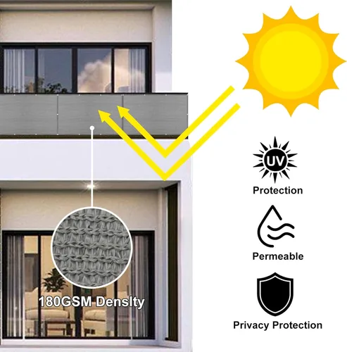 Miniatura 4 de Eden's Decor - Pantalla de privacidad para balcón gris de 2'6" x 7' de malla para parabrisas, resistente a la intemperie, protección UV