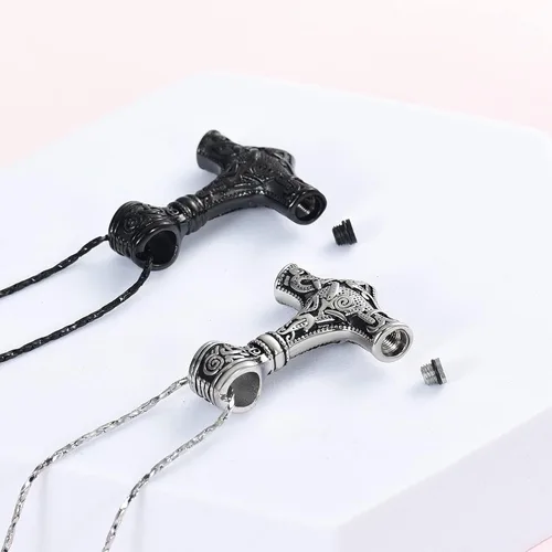 Miniatura 3 de Joyería de cremación de martillo de Thor vikingo nórdico Mjolnir para cenizas para mujeres y hombres, collar de urna de nudo celta de acero