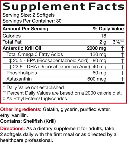 Miniatura 8 de Bronson Antarctic Krill Oil 2000mg with Omega-3s EPA, DHA, Astaxanthin and Phospholipids 60 Softgels