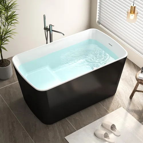 Miniatura 14 de Zevemomo Bañera independiente, bañera de baño de acrílico de 55 pulgadas con desbordamiento acabado de níquel cepillado y drenaje antiobstrucción