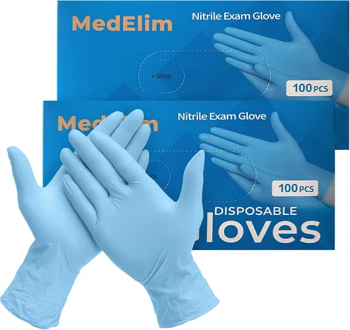 Miniatura 11 de Guantes de examen médico de nitrilo: sin polvo, no estériles, guantes desechables de 5 mil, color azul