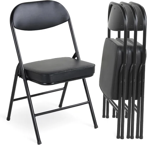 HOMEFUN Juego de 4 sillas plegables acolchadas con cojín y marco de metal duradero, no requiere montaje para fiestas, cocina, oficina, boda, color