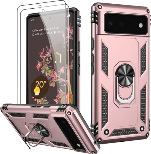 Miniatura 79 de LUMARKE Funda para Google Pixel 5 con protector de pantalla, pasa 16 pies, probada en caídas, grado militar, con soporte de anillo magnético, Rojo