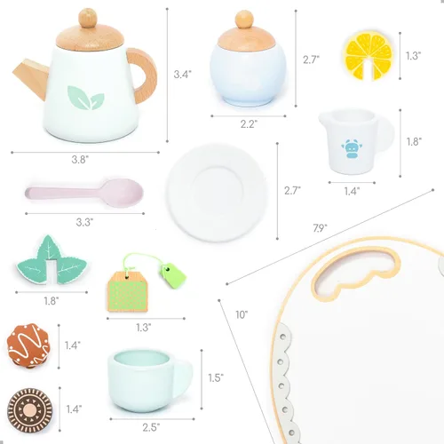 Miniatura 6 de UMU® Juego de Té de Madera para Niños – Juguete de Fiesta de Té de Juego Simulado con Tazas Coloridas, Bolsitas de Té, Rodajas de Limón y Más