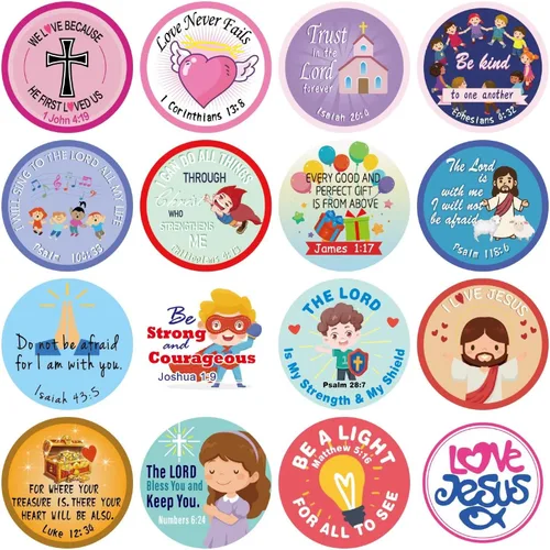 Calcomanías de la Biblia cristiana para niños, 1000 unidades de 1.5 pulgadas, calcomanías adhesivas de Jesús con citas de las Escrituras cristianas