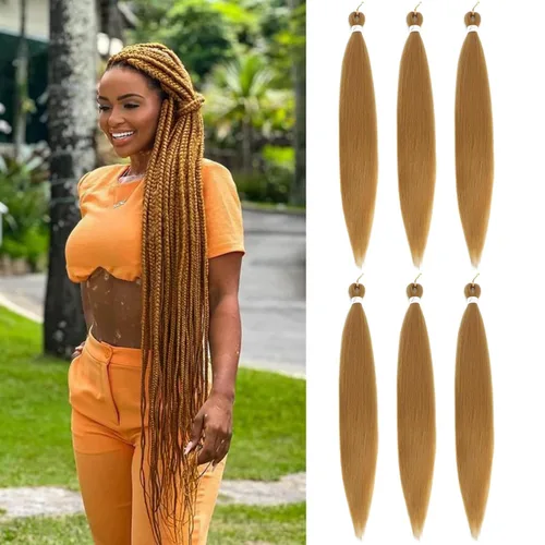 Miniatura 57 de Extensiones de cabello trenzado preestirado colorido, 3 colores, mezcla de cabello trenzado para niñas, 26 pulgadas, 3 paquetes