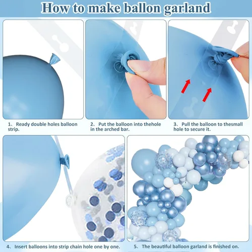 Miniatura 3 de Kit de guirnalda de arco de globos azules, 155 globos de confeti azul pastel, globos metálicos de confeti de macarrón para bebé, cumpleaños, boda