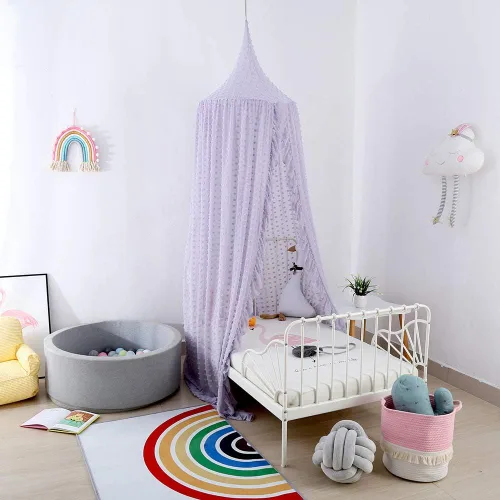 Miniatura 7 de Toldo para cama infantil para niñas, toldo colgante de princesa beige para cuna, tienda de campaña para niños pequeños, red para cama de bebé, Morado