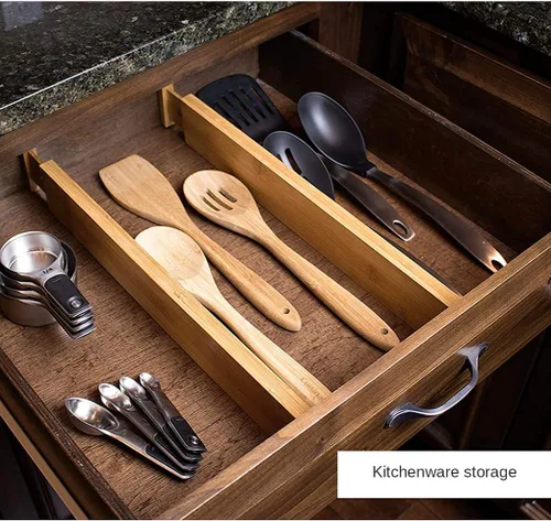 Miniatura 6 de Juego de 4 separadores de cajones de bambú, organizadores de cajones ajustables para cocina, dormitorio, baño, tocador y oficina (17 a 22 pulgadas)