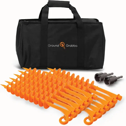 GROUNDGRABBA Lite - Estacas naranjas para tienda de campaña, estacas para arena, anclajes de tierra atornillados para un máximo agarre en