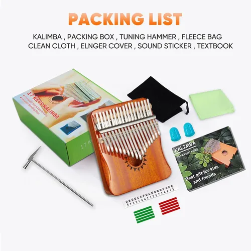 Miniatura 7 de AARVI Kalimba - Piano de pulgar portátil de 17 teclas Mbira con martillo de afinación e instrucciones de estudio, instrumento musical, regalo
