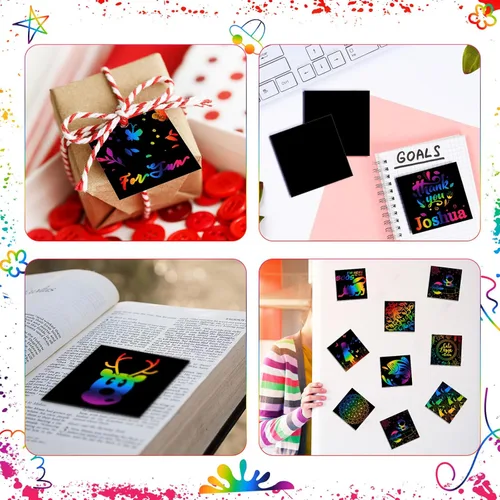 Miniatura 5 de Lenwen Tarjetas para rascar, almohadillas para rascar con 20 lápices de bambú para adultos, kits de manualidades de papel, suministros de regalos