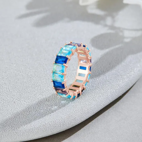 Miniatura 3 de AFFY Anillo Eternity Rainbow, chapado en oro rosa de 18 quilates, piedra preciosa creada, anillo arcoíris, anillo apilable, anillo de boda