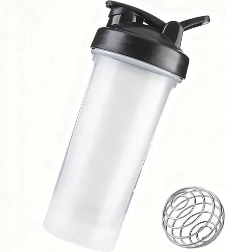 Miniatura 8 de Botella agitadora, botella mezcladora de proteínas, botella agitadora deportiva con batidor de alambre, ideal para batidos de proteínas y Negro