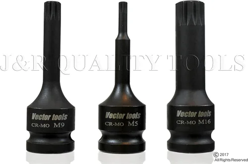 Miniatura 3 de Juego de llaves de impacto de 8 piezas de 1/2 pulgada XZN Triple Square Spline Drive, acero Cr-Mo métrico (M5 - M16)